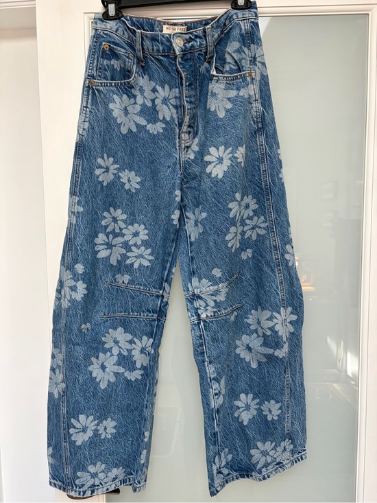 We The Free Denim - Free People -We The Free Blue Denim Hibiscus Print Barrel Jeans